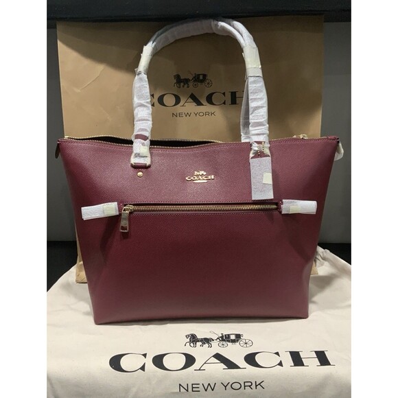 COACH Black Cherry Leather Gallery Shoulder Tote - Picture 1 of 4